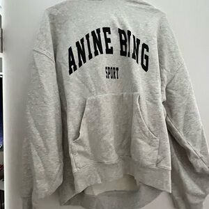 Anine Bing Light Heather Grey Logo Pullover Hoodie